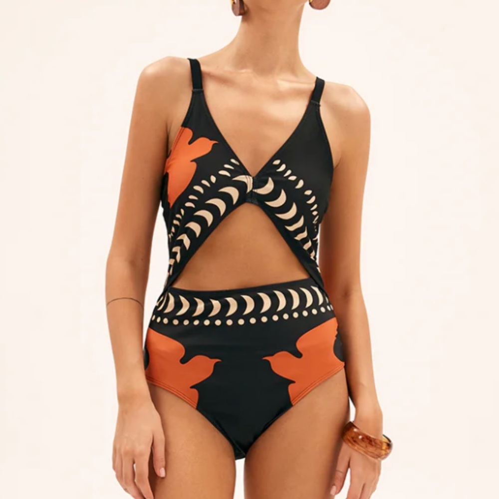 Commense Bird Print Cutout One Piece Swimsuit -size small